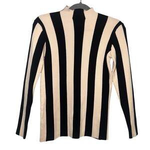 Vilagallo Women’s Sweater Size M Black Cream Striped Mock Neck Ribbed Knit Spain